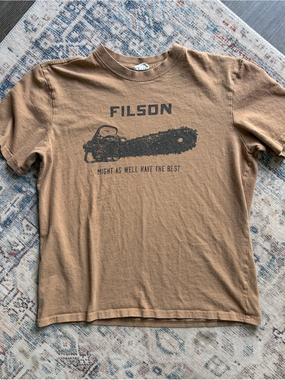 Filson Tan T‑Shirt with Black Chainsaw Graphic